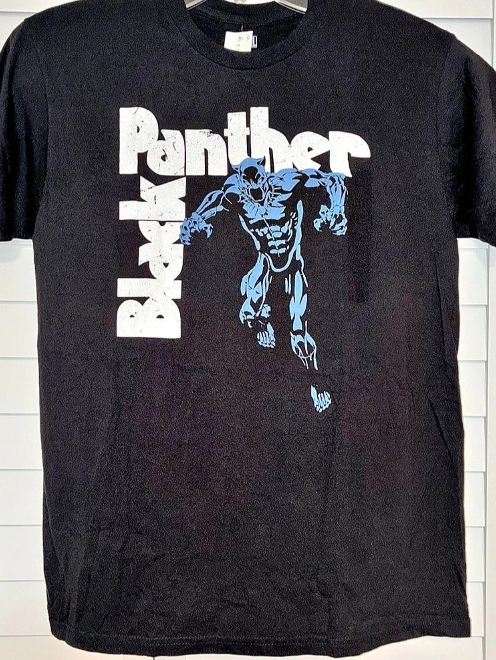 Marvel Black Panther Distressed Graphic T-Shirt Graphic Tee Black & Blue Large